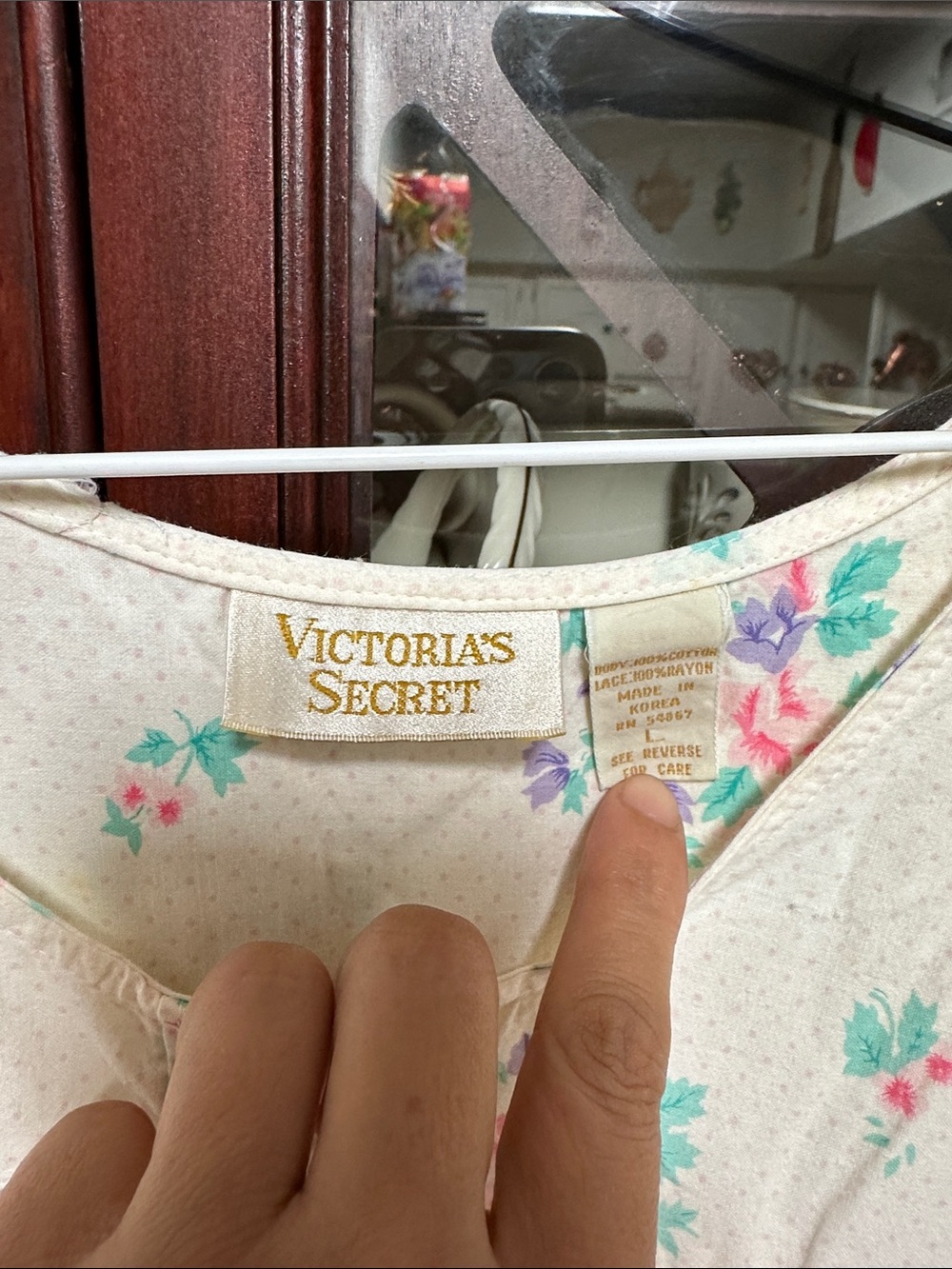 Victoria's Secret Cream Floral Long Sleeve Nightgown with Pink & Blue Flowers - Picture 3 of 7